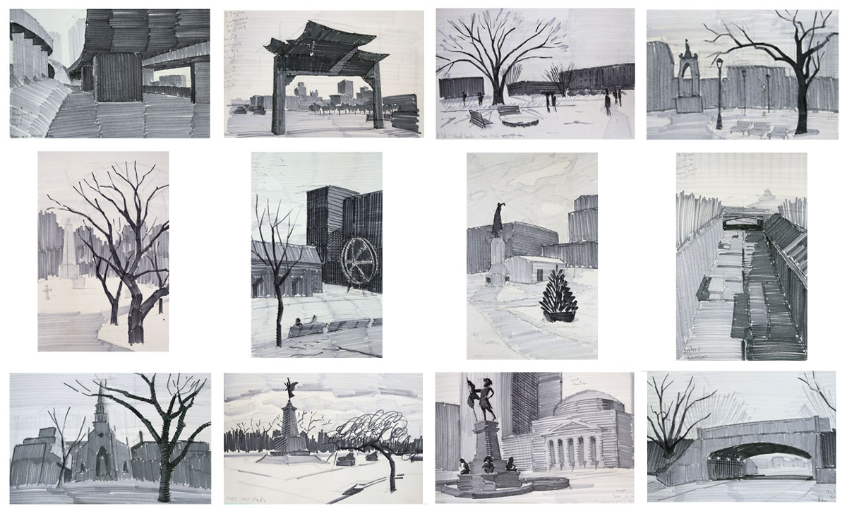12 post-monumental post card sketches